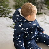 Polar Bear Print on Blueberry Hooded Footless Baby Snowsuit