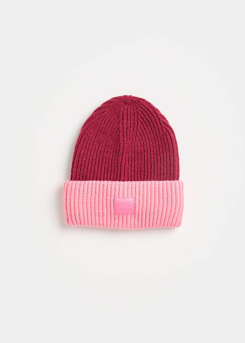 Toddler Two-Tone Beanie (Burgundy & Sachet Pink)