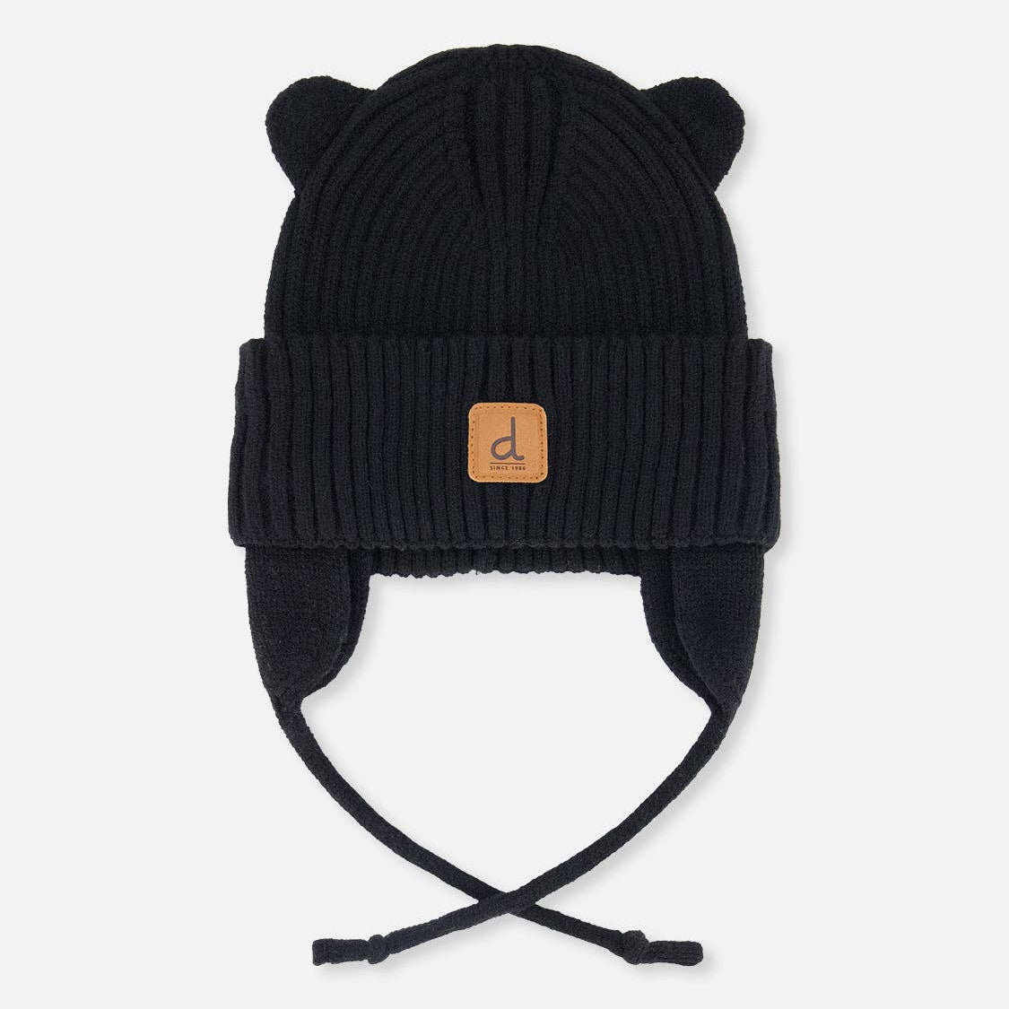 Baby Knit Hat with Strings (Black)