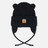 Baby Knit Hat with Strings (Black)