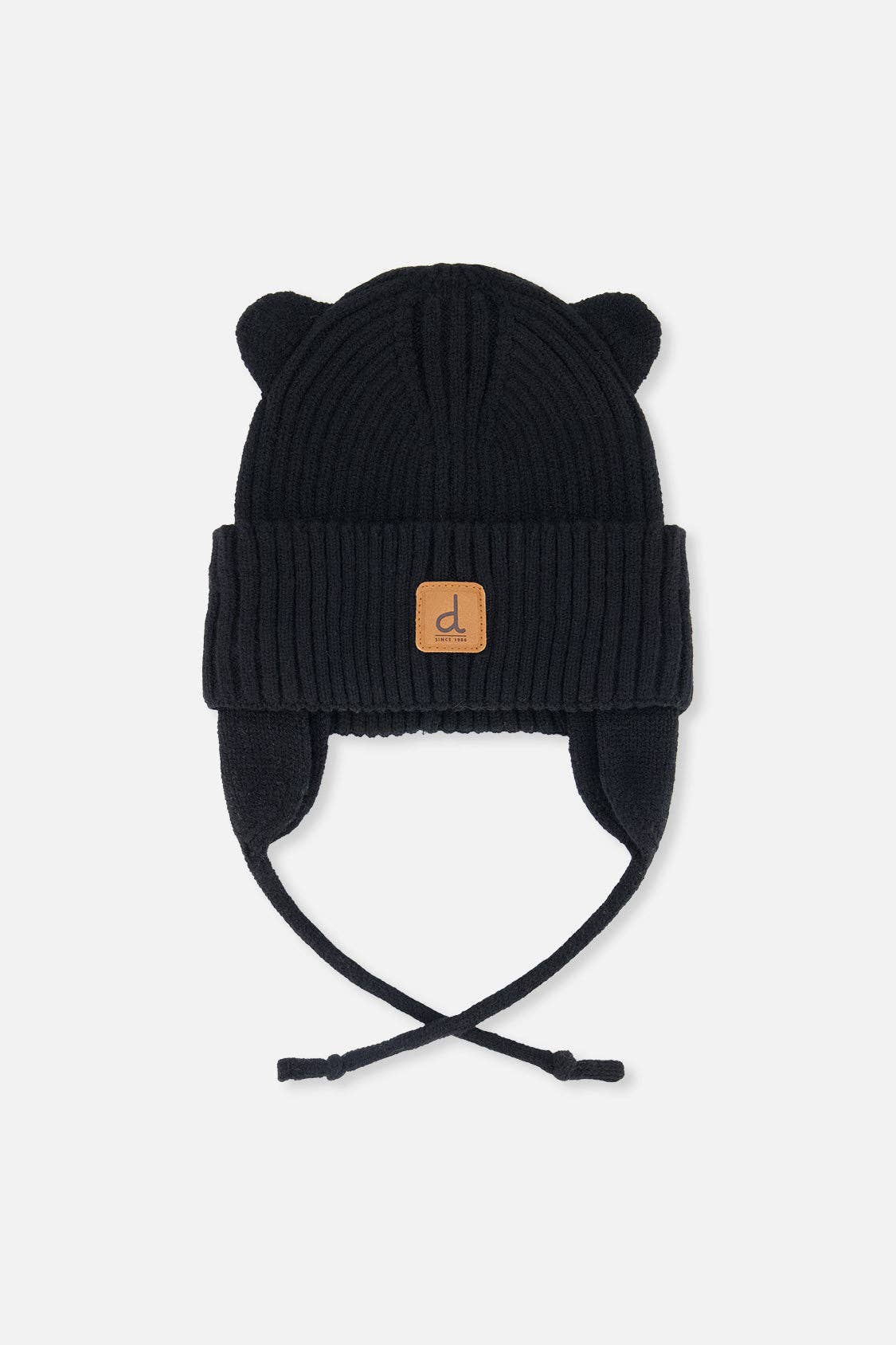 Baby Knit Hat with Strings (Black)