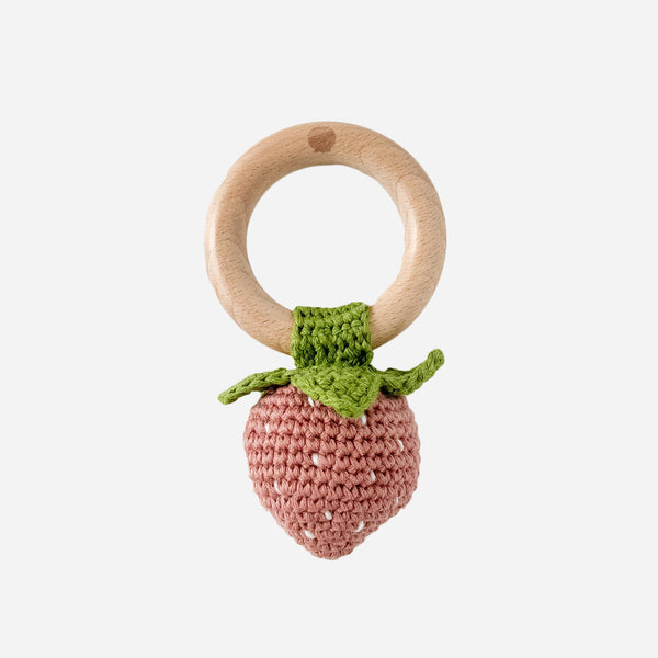 Teether Crochet Rattle Toy (Strawberry Pink)