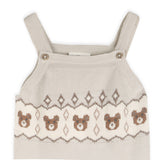 Bear Fair Isle Knit Baby Overall Set (Stone)