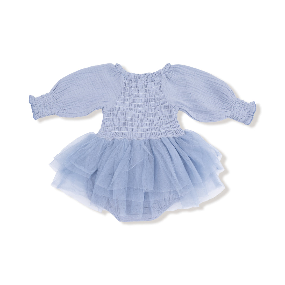 Long Sleeve Smocked Bubble with Tutu (Soft Chambray)