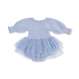 Long Sleeve Smocked Bubble with Tutu (Soft Chambray)