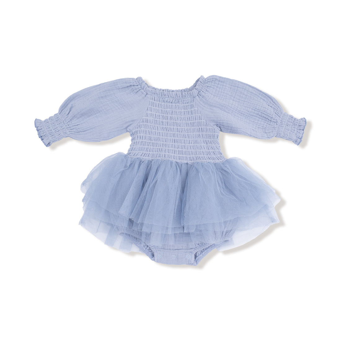 Long Sleeve Smocked Bubble with Tutu (Soft Chambray)