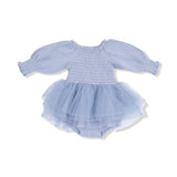 Long Sleeve Smocked Bubble with Tutu (Soft Chambray)