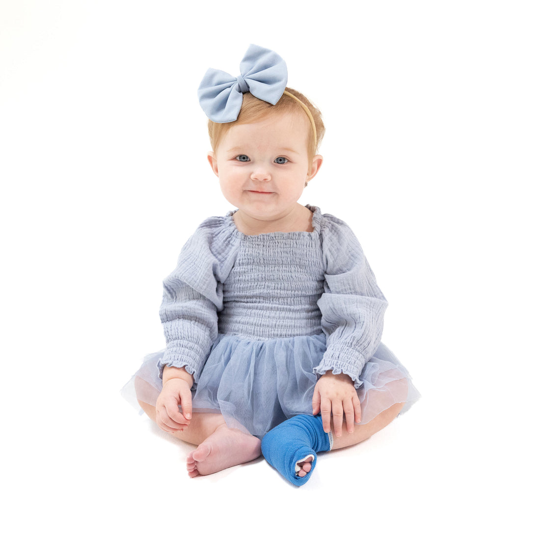 Long Sleeve Smocked Bubble with Tutu (Soft Chambray)