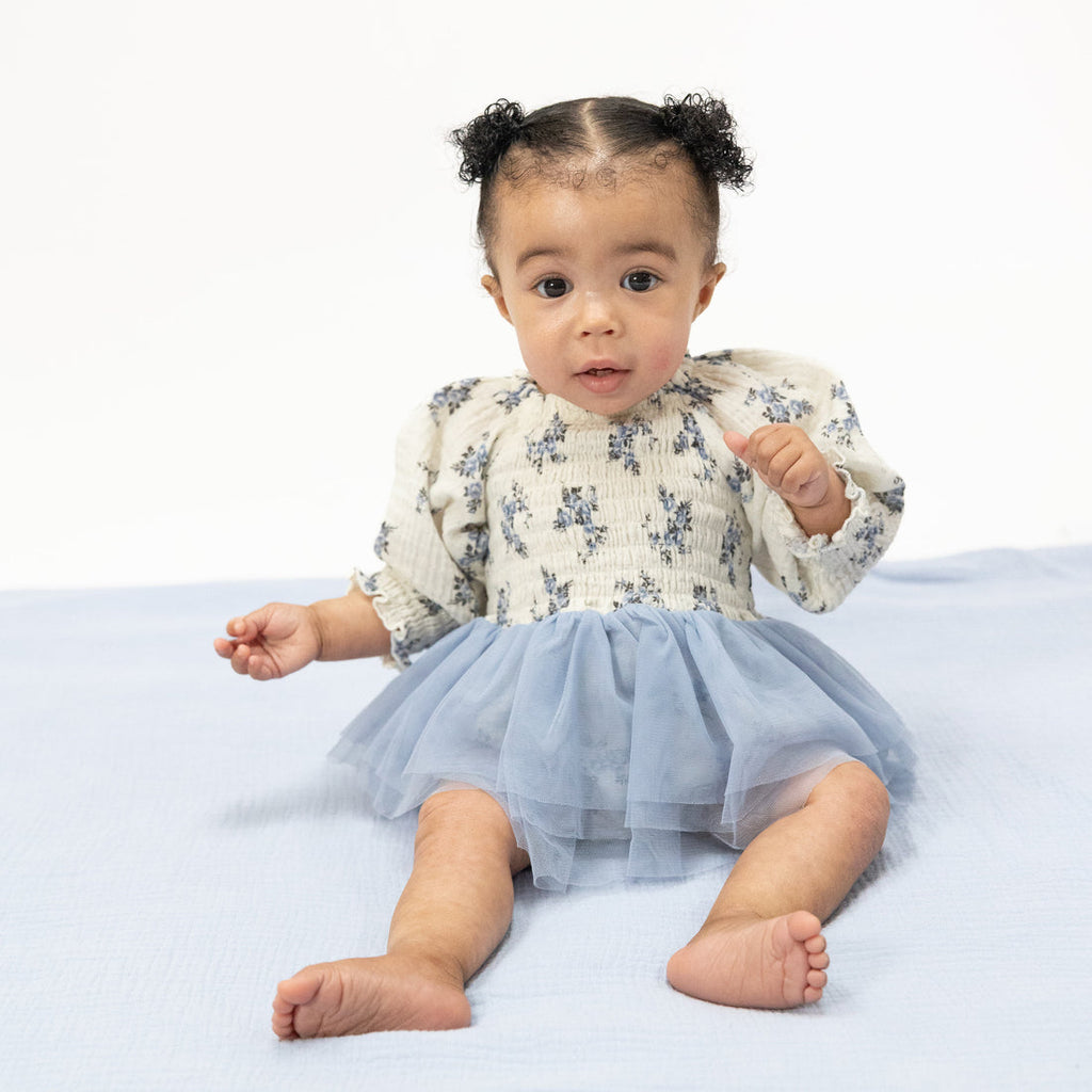 Long Sleeve Smocked Bubble with Tutu (Belle Rosette Dot)