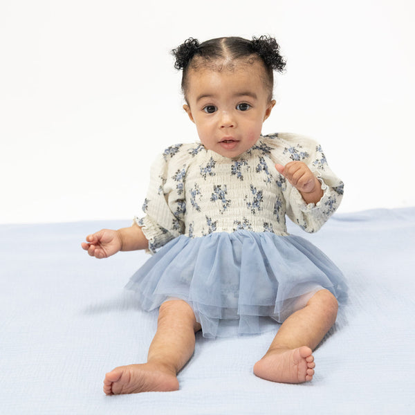 Long Sleeve Smocked Bubble with Tutu (Belle Rosette Dot)