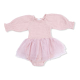 Long Sleeve Smocked Bubble with Tutu (Solid Muslin Lotus)
