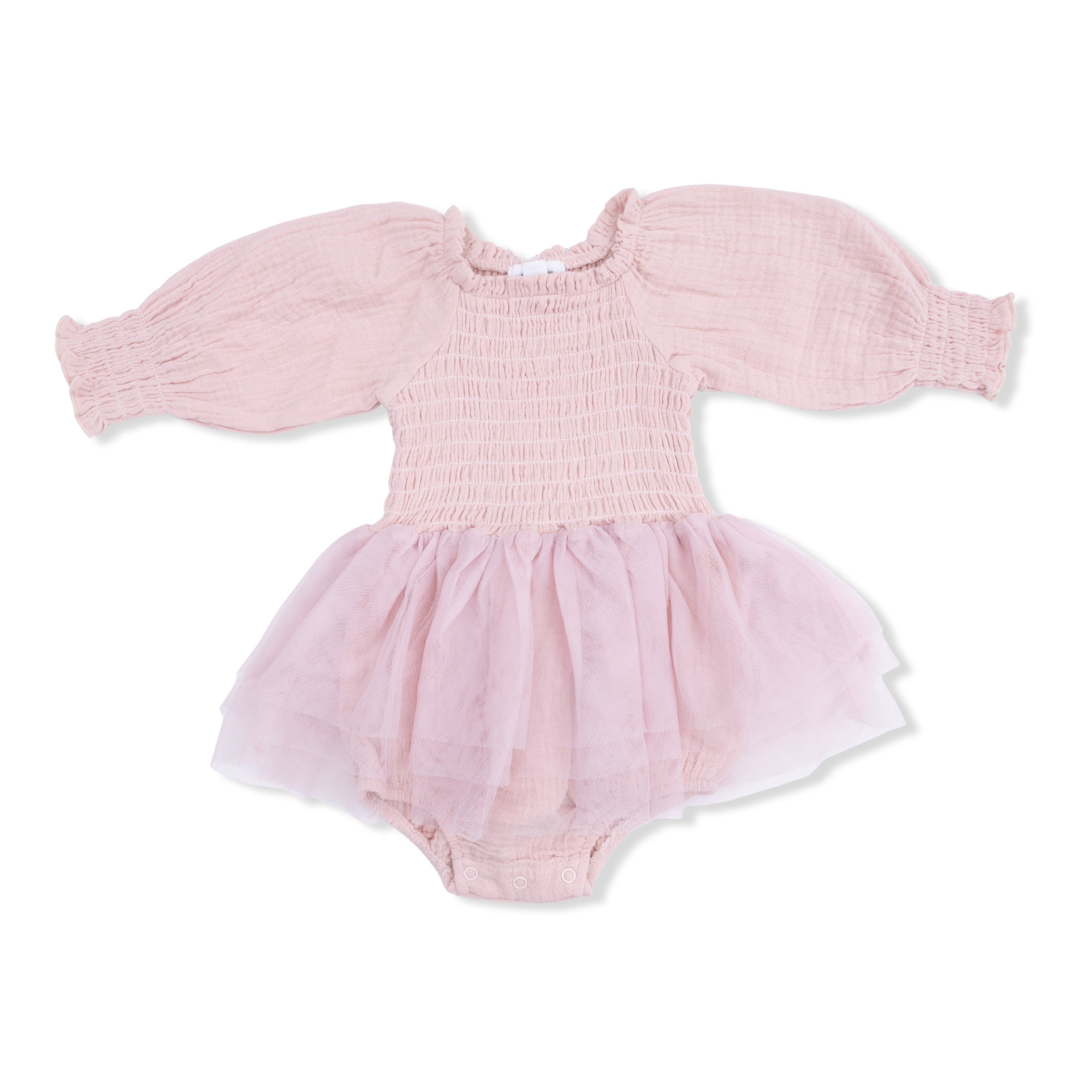 Long Sleeve Smocked Bubble with Tutu (Solid Muslin Lotus)