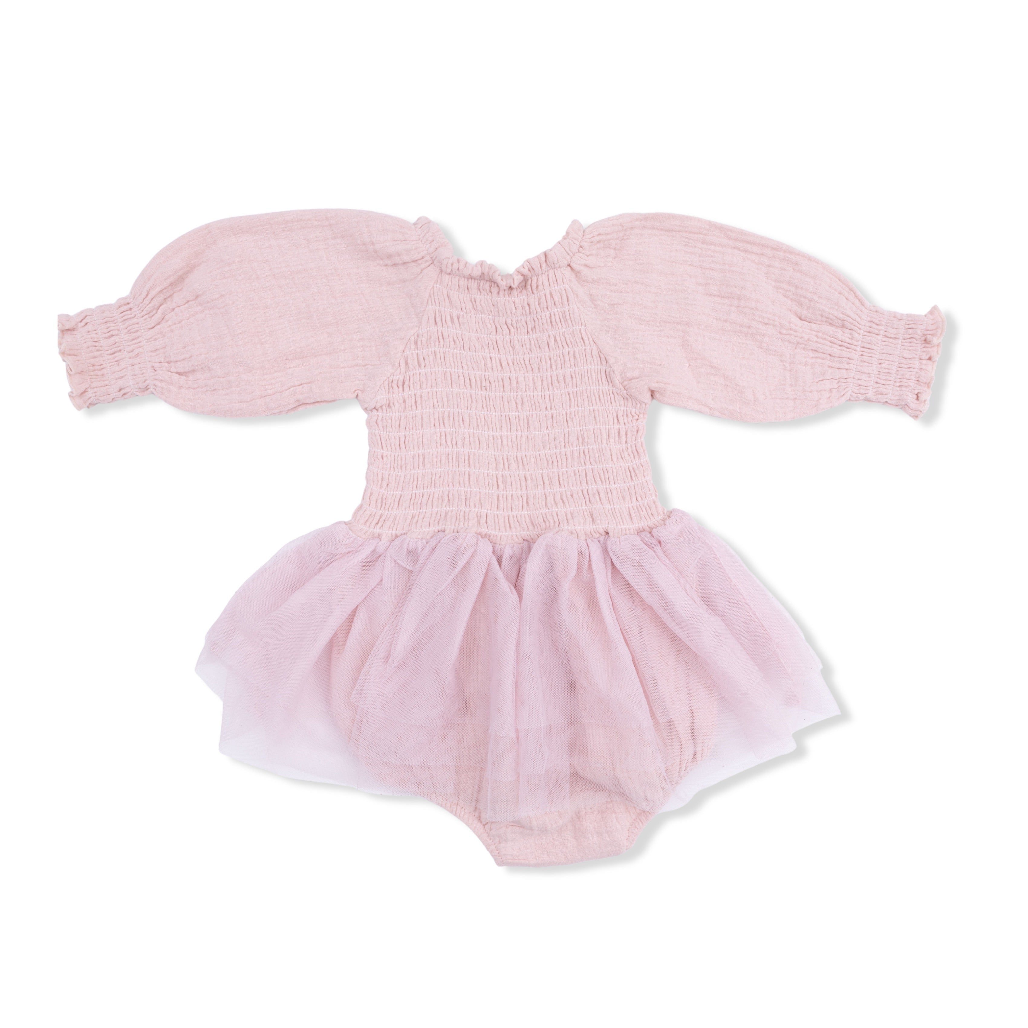 Long Sleeve Smocked Bubble with Tutu (Solid Muslin Lotus)