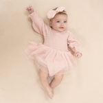 Long Sleeve Smocked Bubble with Tutu (Solid Muslin Lotus)