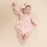 Long Sleeve Smocked Bubble with Tutu (Solid Muslin Lotus)