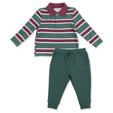 Polo Long Sleeve Shirt and Jogger Set (Rugby Stripe Green)