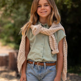 Girls Embroidered Boho Leather Belt (Brown)