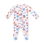 2 Way Zipper Footie (Vintage Ski Patches)