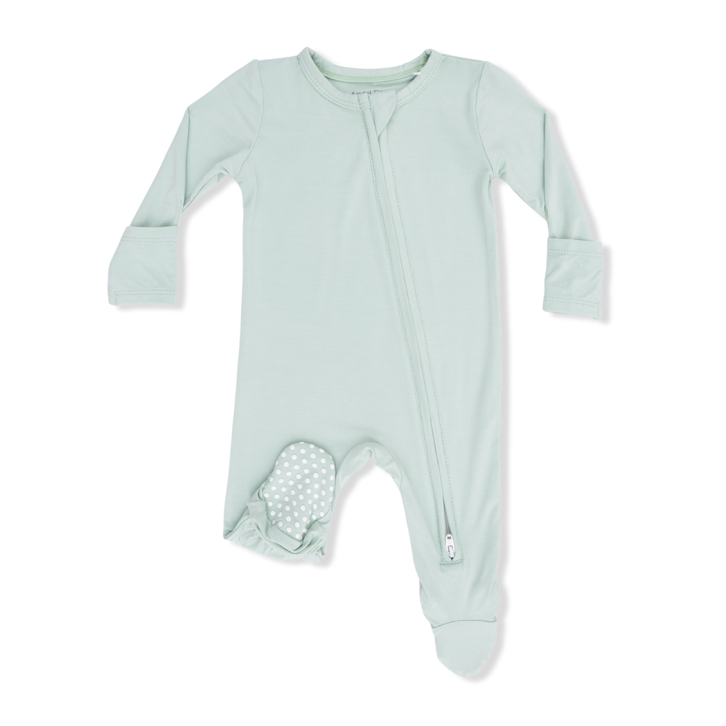 2 Way Zipper Footie (Solid Cameo Green)