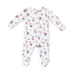 2 Way Ruffle Back Zipper Footie (Winter Sports Dogs Pink)