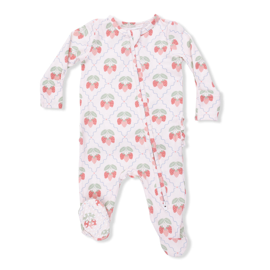 2 Way Ruffle Back Zipper Footie (Sweet Strawberries)