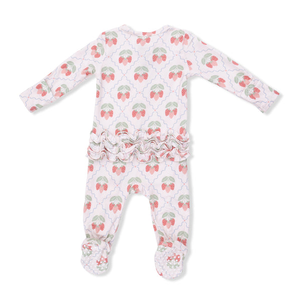 2 Way Ruffle Back Zipper Footie (Sweet Strawberries)