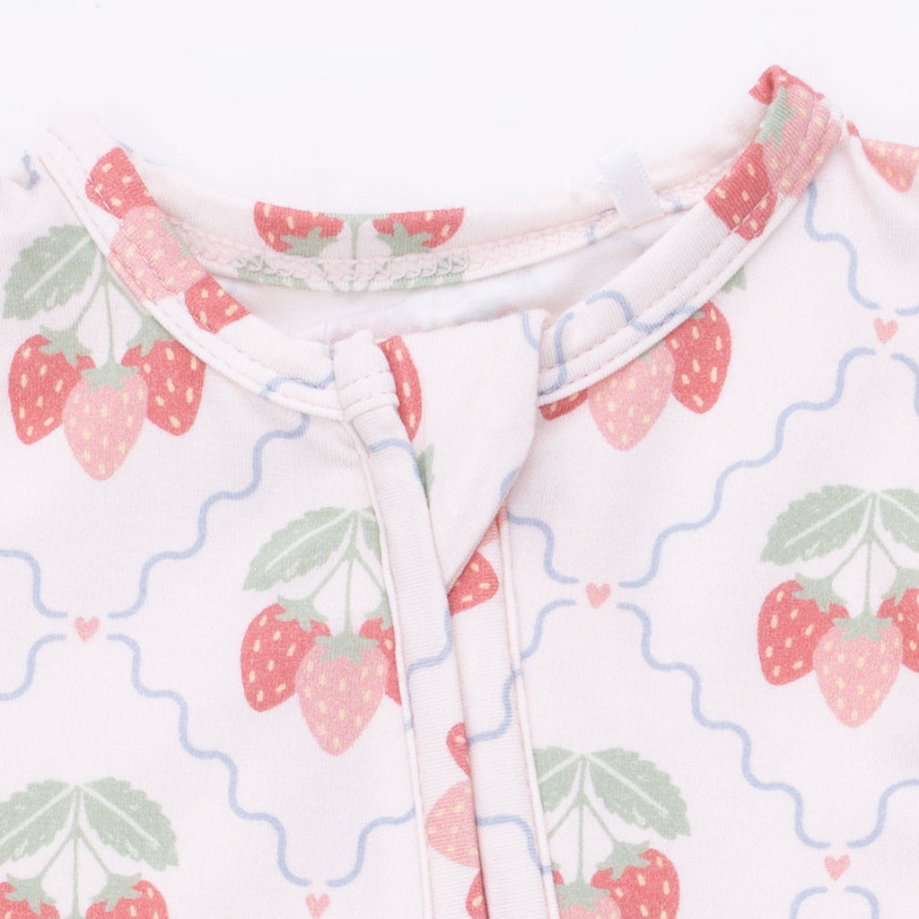 2 Way Ruffle Back Zipper Footie (Sweet Strawberries)