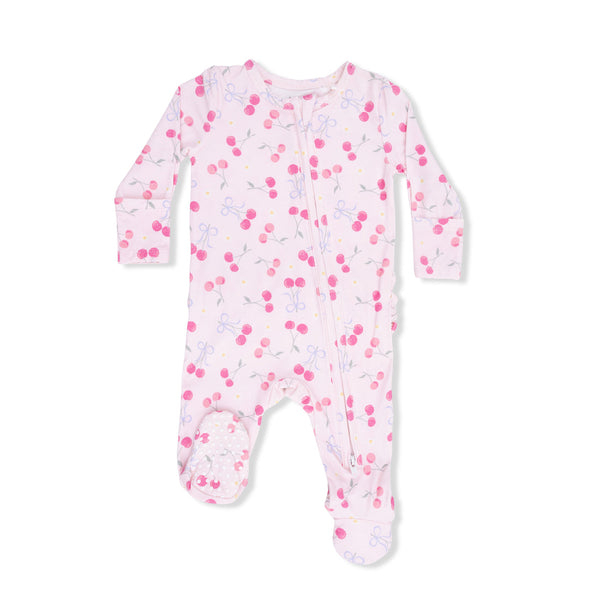 2 Way Ruffle Back Zipper Footie (Sweet Bow Cherries)
