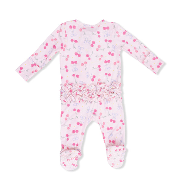 2 Way Ruffle Back Zipper Footie (Sweet Bow Cherries)