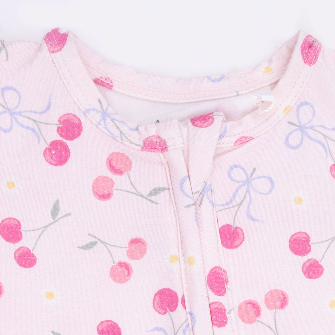 2 Way Ruffle Back Zipper Footie (Sweet Bow Cherries)