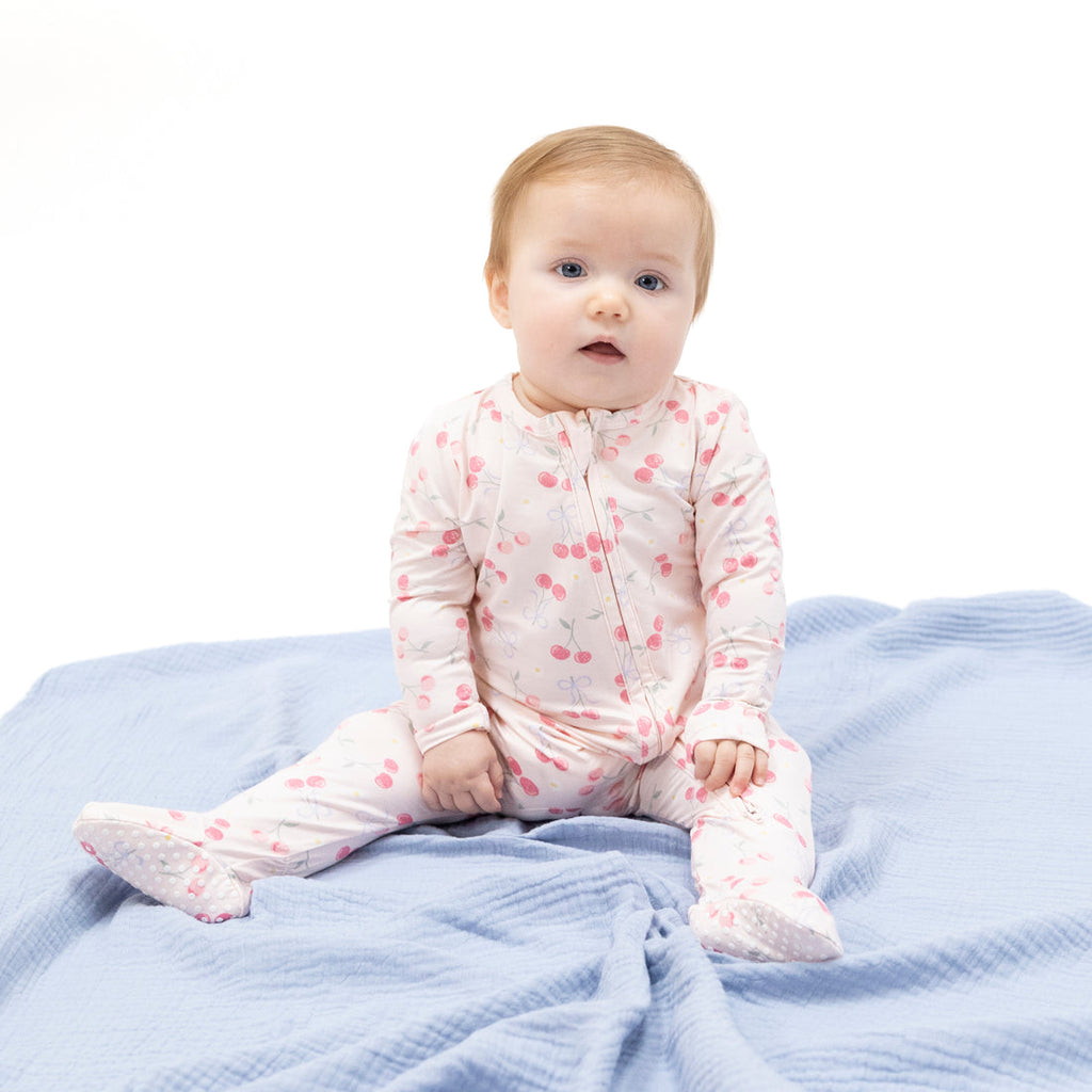 2 Way Ruffle Back Zipper Footie (Sweet Bow Cherries)
