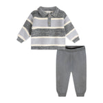 Rugby Stripe Polo Knit Baby Pullover & Pants Set (Charcoal)