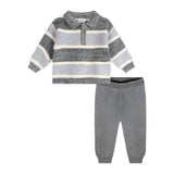 Rugby Stripe Polo Knit Baby Pullover & Pants Set (Charcoal)