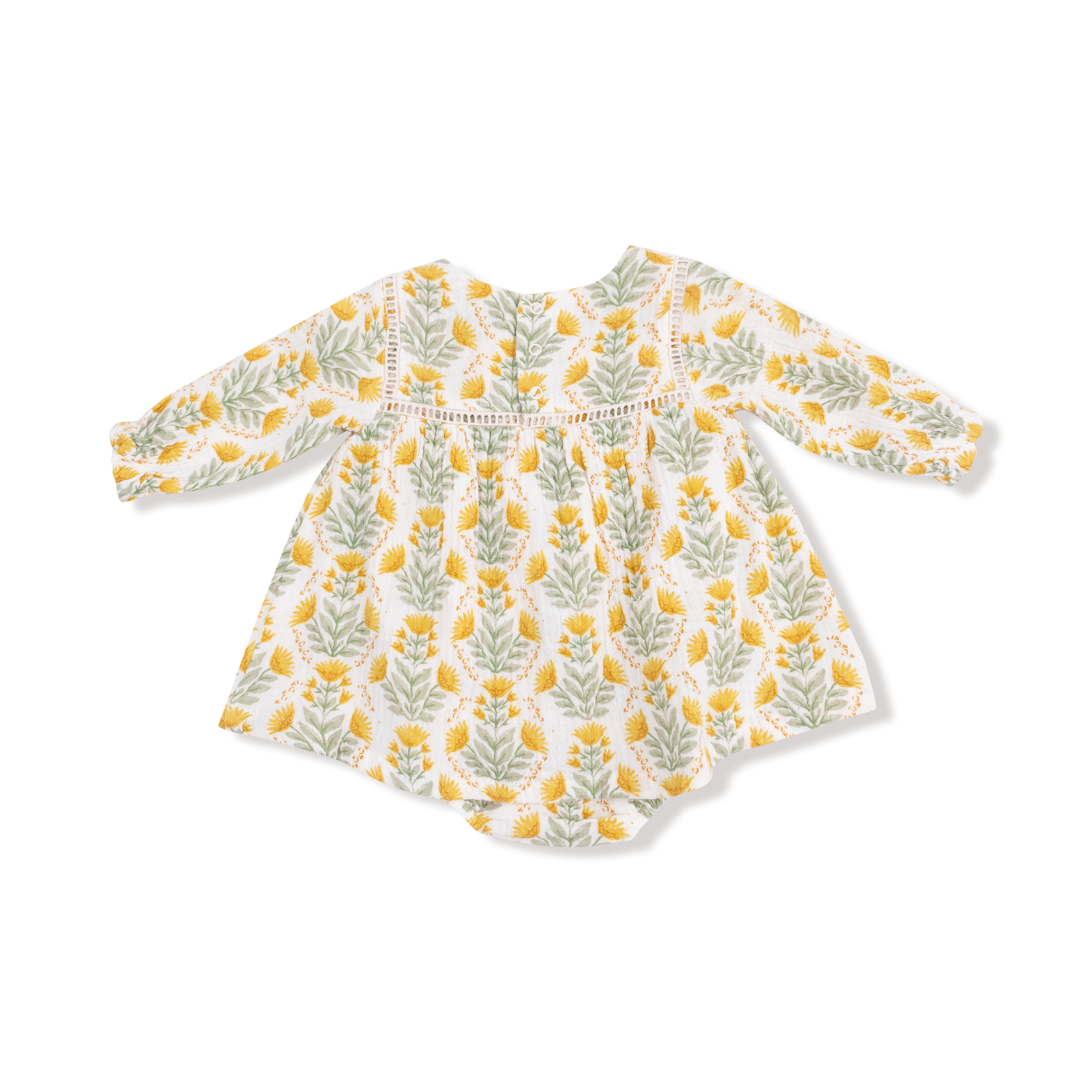 Puffed Long Sleeve Bubble with Skirt and Ladder Trim (Winter Dandelions)