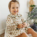Ina Block Print Floral Linen Baby Dress & Bloomer Set (Mustard Floral)