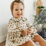 Ina Block Print Floral Linen Baby Dress & Bloomer Set (Mustard Floral)