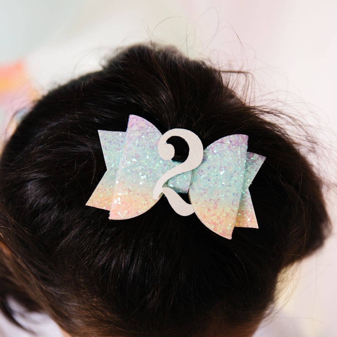 2nd Birthday Bow Hair Clip (Pastel Rainbow)