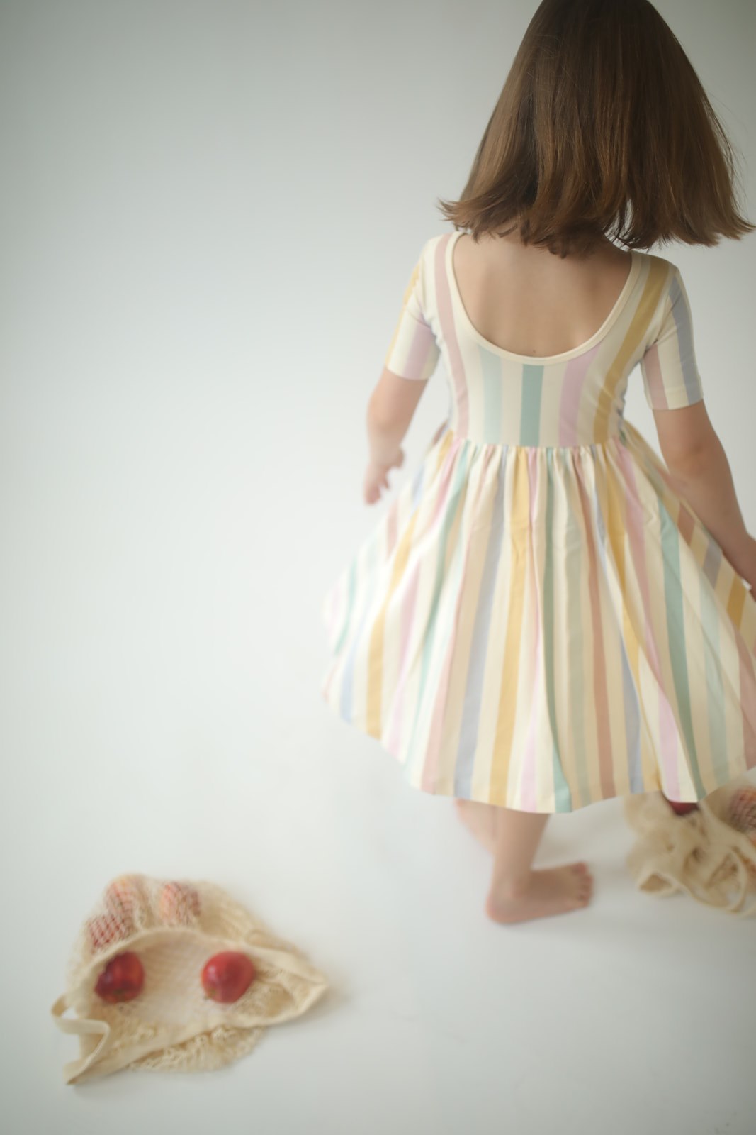 Short Sleeve Twirl Dress (Pastel Stripes)
