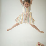 Short Sleeve Twirl Dress (Pastel Stripes)