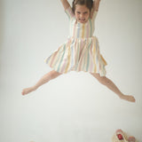 Short Sleeve Twirl Dress (Pastel Stripes)