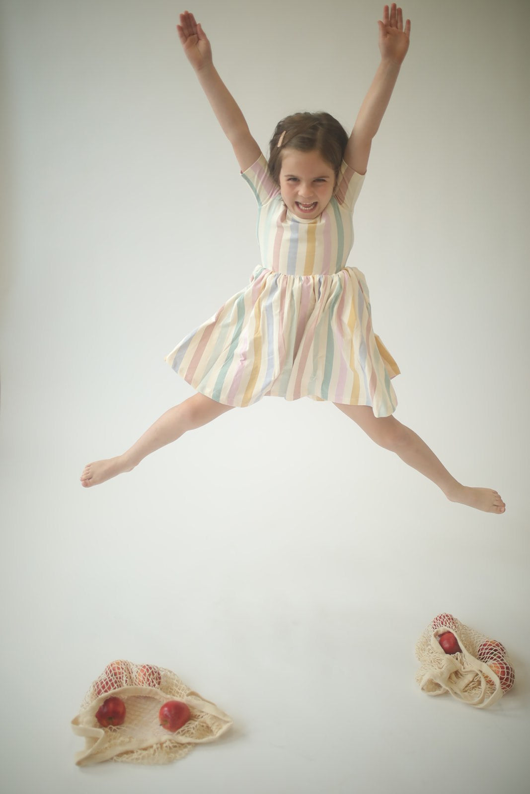 Short Sleeve Twirl Dress (Pastel Stripes)