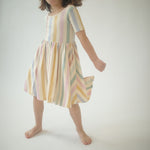 Short Sleeve Twirl Dress (Pastel Stripes)