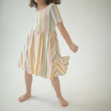 Short Sleeve Twirl Dress (Pastel Stripes)