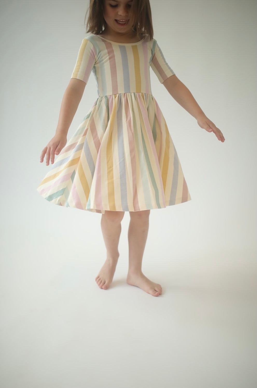 Short Sleeve Twirl Dress (Pastel Stripes)