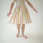 Short Sleeve Twirl Dress (Pastel Stripes)