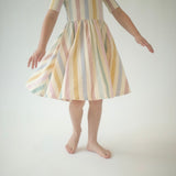 Short Sleeve Twirl Dress (Pastel Stripes)