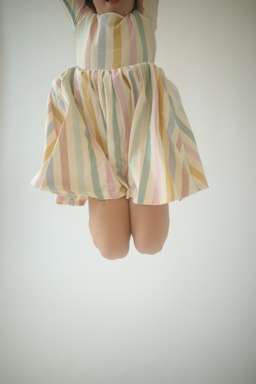 Short Sleeve Twirl Dress (Pastel Stripes)