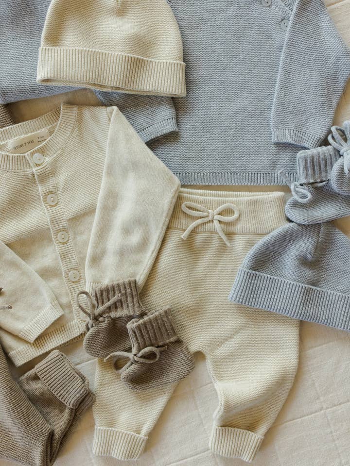 Knit Booties (Heathered Dusty Blue)