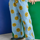 Striped Denim Smiley Pant