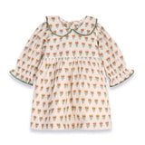 Ina Block Print Floral Linen Baby Dress & Bloomer Set (Mustard Floral)
